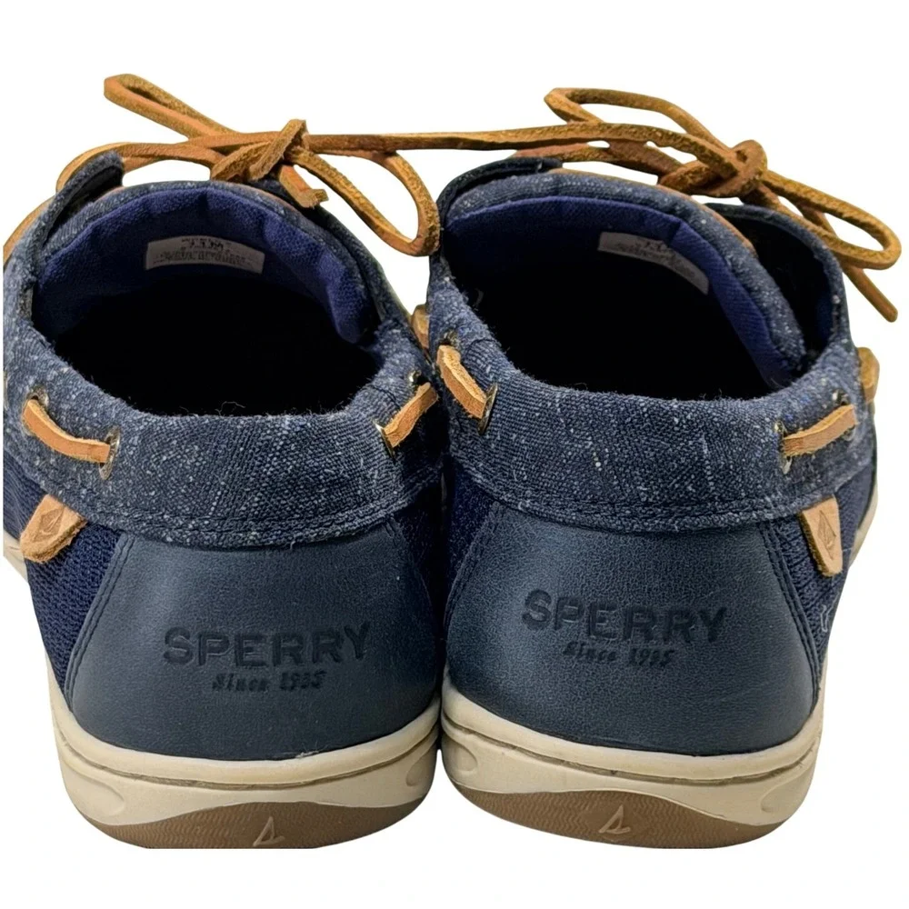 Sperry Top-Sider Koifish Navy Blue Leather Fabric Boat Shoes Womens 11M STS99614